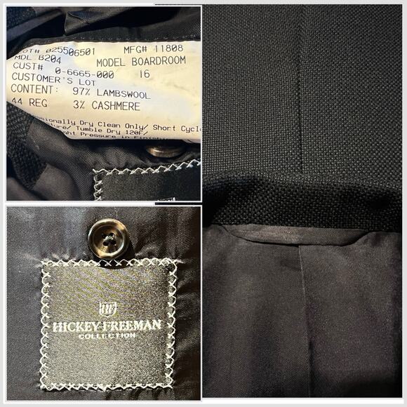 Hickey Freeman 44R Black Birdseye Blazer Brass Tone Buttons Lambswool Cashmere - Picture 14 of 14